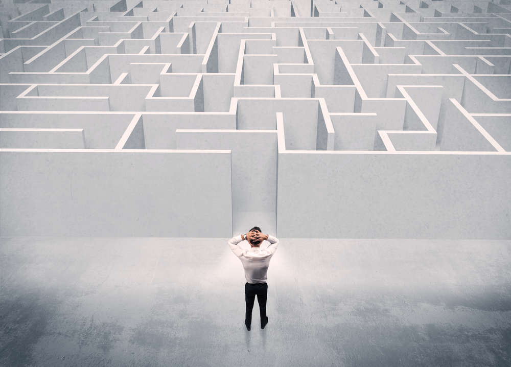 man standing in front of maze