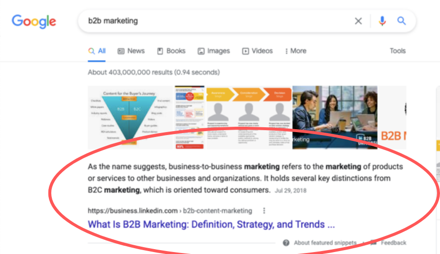 Google featured snippets example