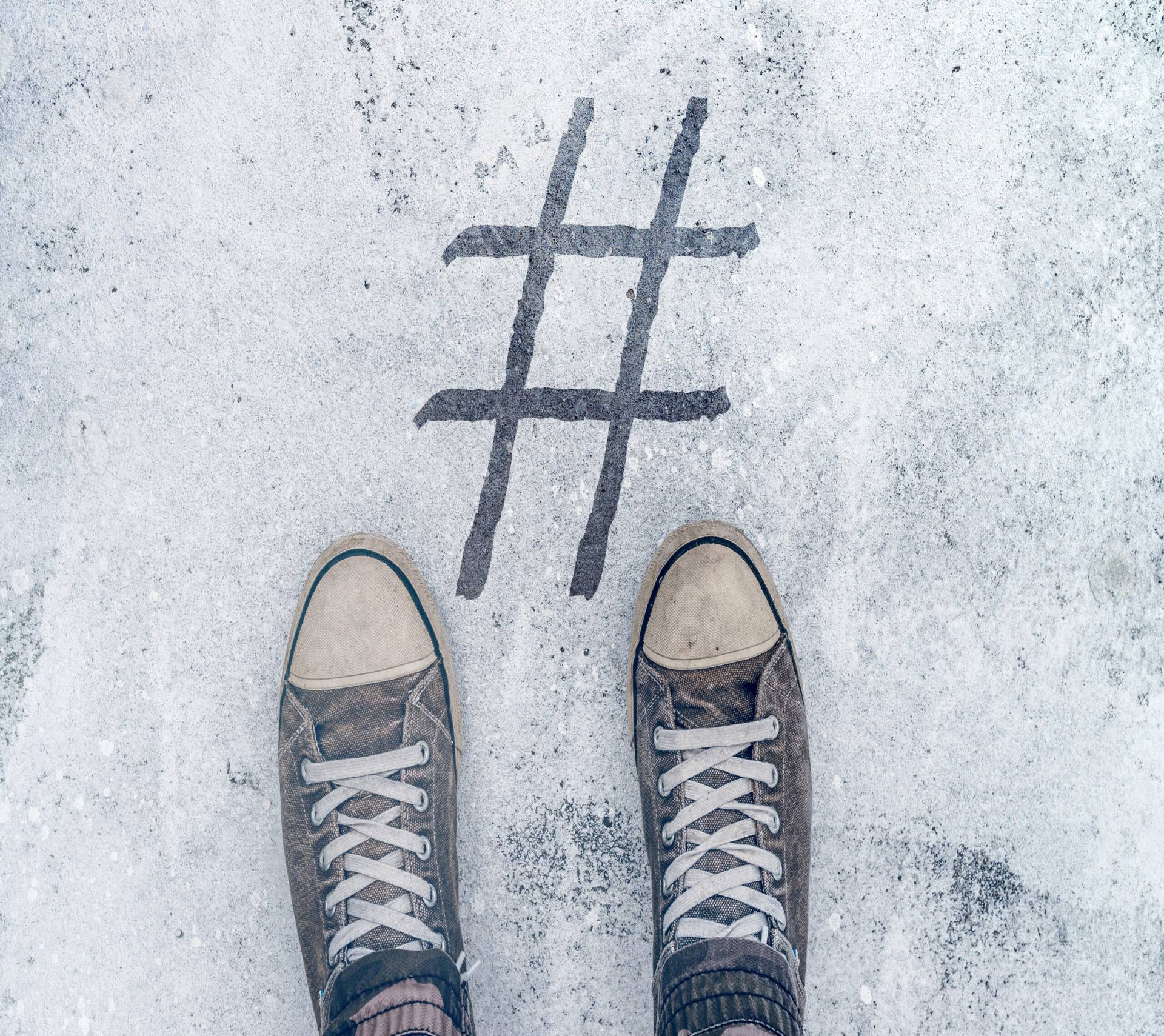 b2b keyword research feet with hashtag drawn on ground