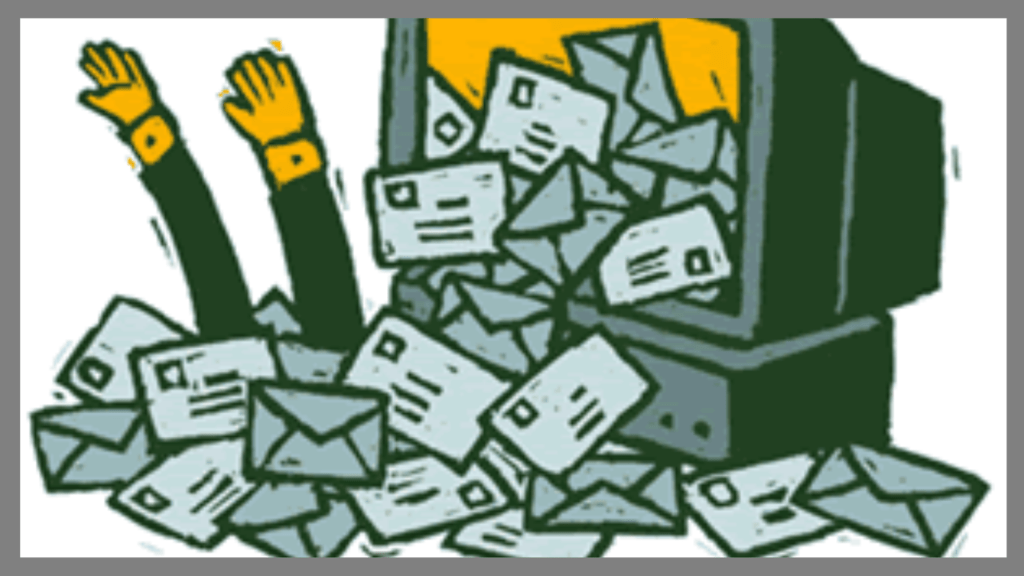 email newsletters cartoon person drowning in email