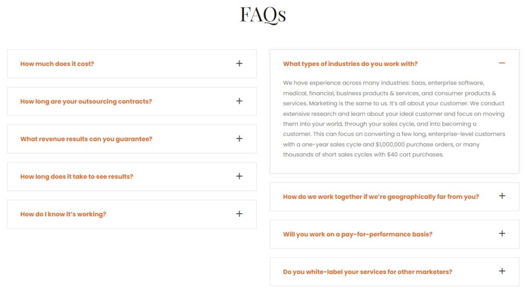 FAQ page